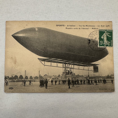 Vintage Airship Dirigible Zeppelin Postcard Post Card French 1908