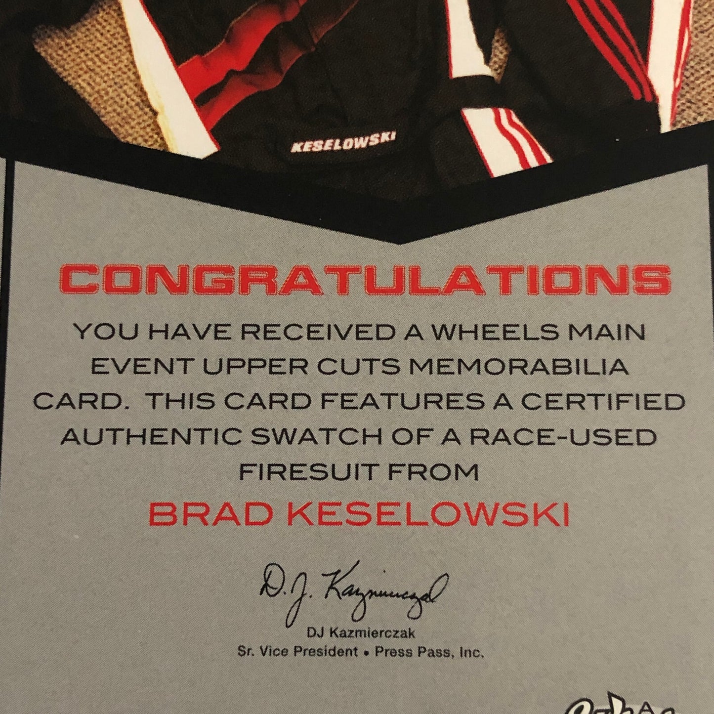 2010 Wheels Uppercuts Brad Keselowski Race Used Firesuit Relic Card /199 NASCAR