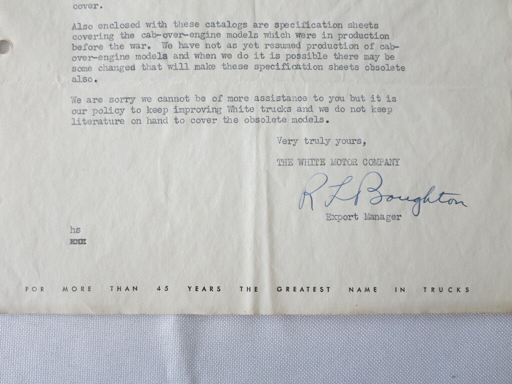 1946 White Motor Company Letter Letterhead Document White Truck 