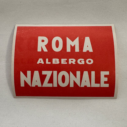 Vintage Travel Luggage Label Hotel Roma Albergo Nazionale Rome Italy Italian