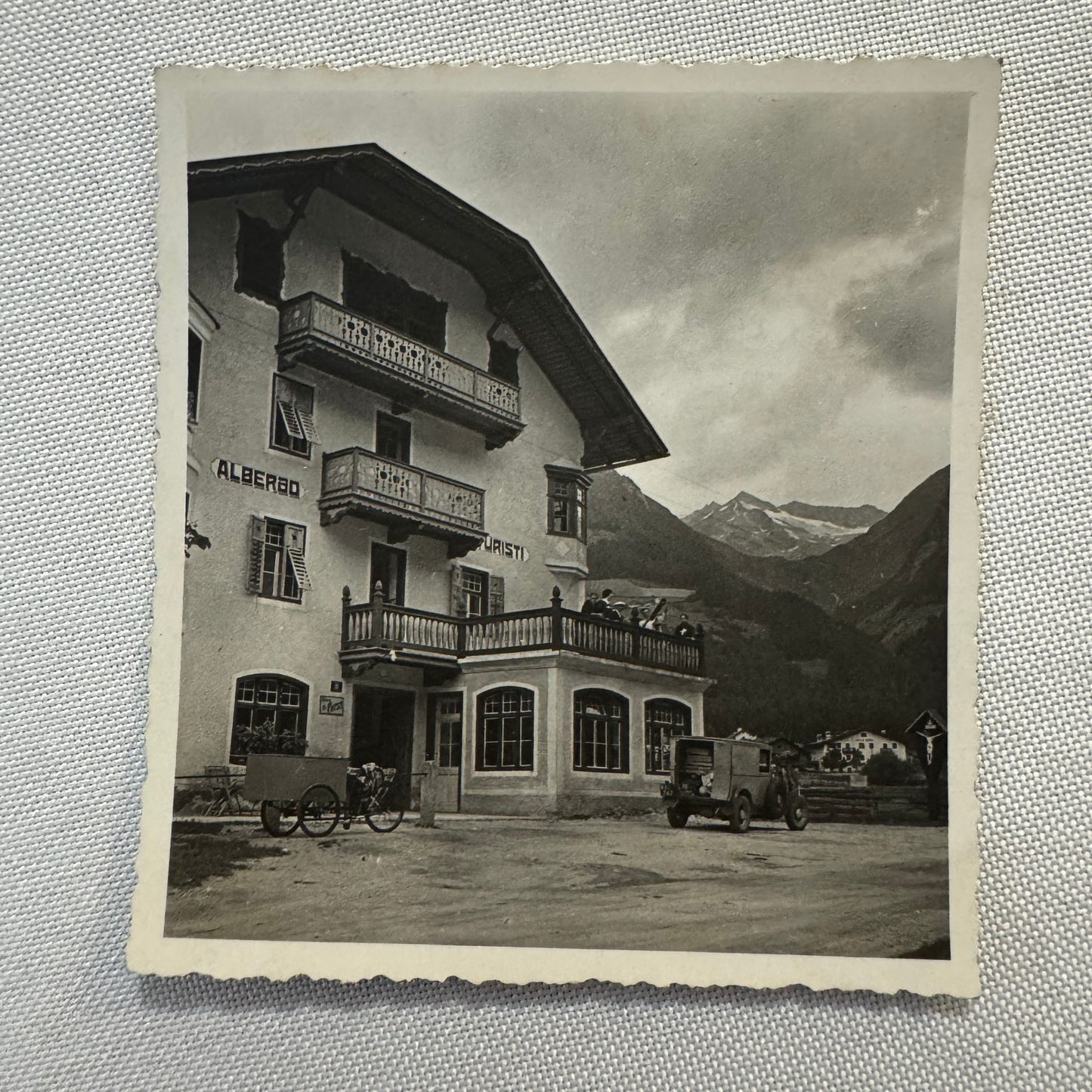 Vintage Photo Photograph Print European Car Automobile Bicycle Cart