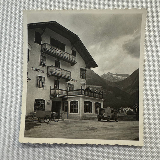 Vintage Photo Photograph Print European Car Automobile Bicycle Cart