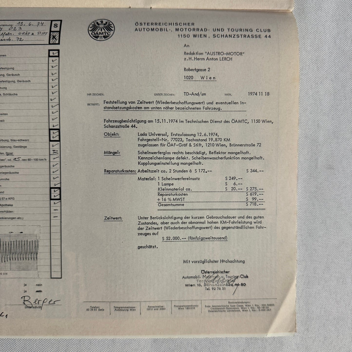 1974 Lada Universal Car Road Test Sales Brochure Catalog German Text Vintage