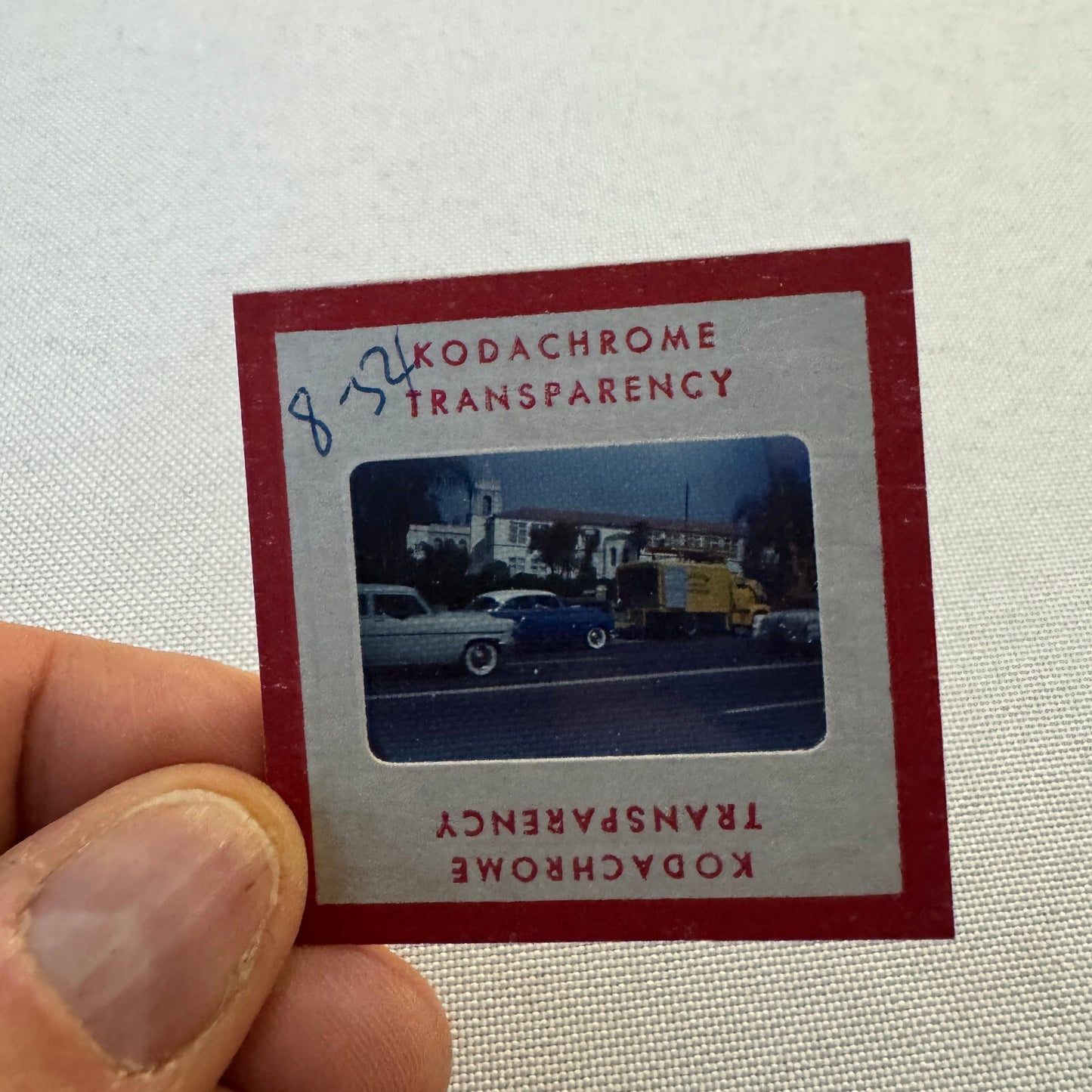 35mm Slide Vintage Image California Street Scene Cars Truck Red Border Slide
