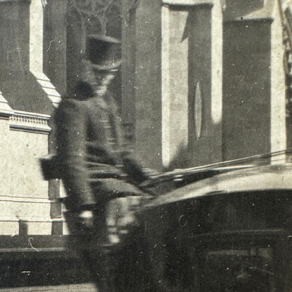Vintage Automobile Photo Photograph Print Man on Early Motorcar beside Carriage