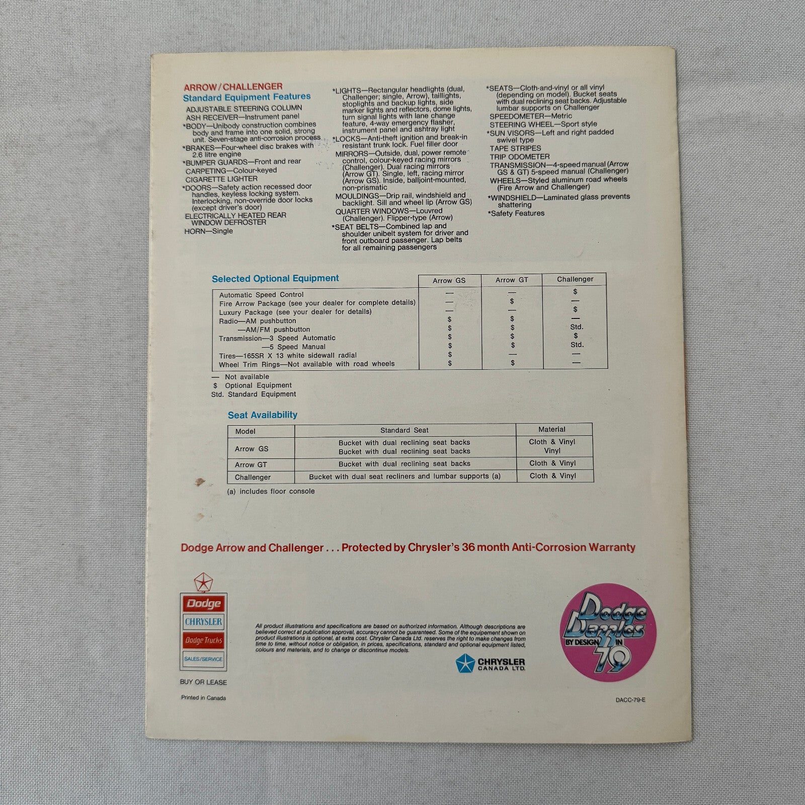 1979 Dodge Challenger and Dodge Arrow Sales Brochure Catalog