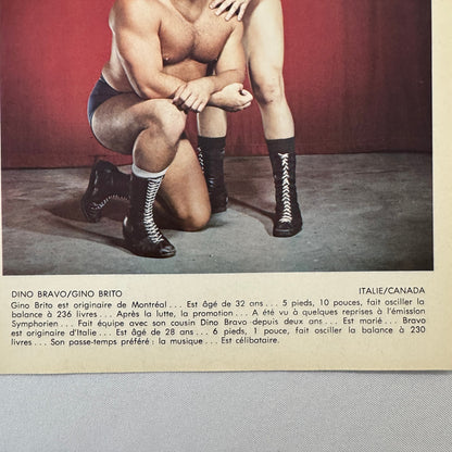 Vintage Wrestling Print Insert Dino Bravo Gino Brito Quebec French 1973