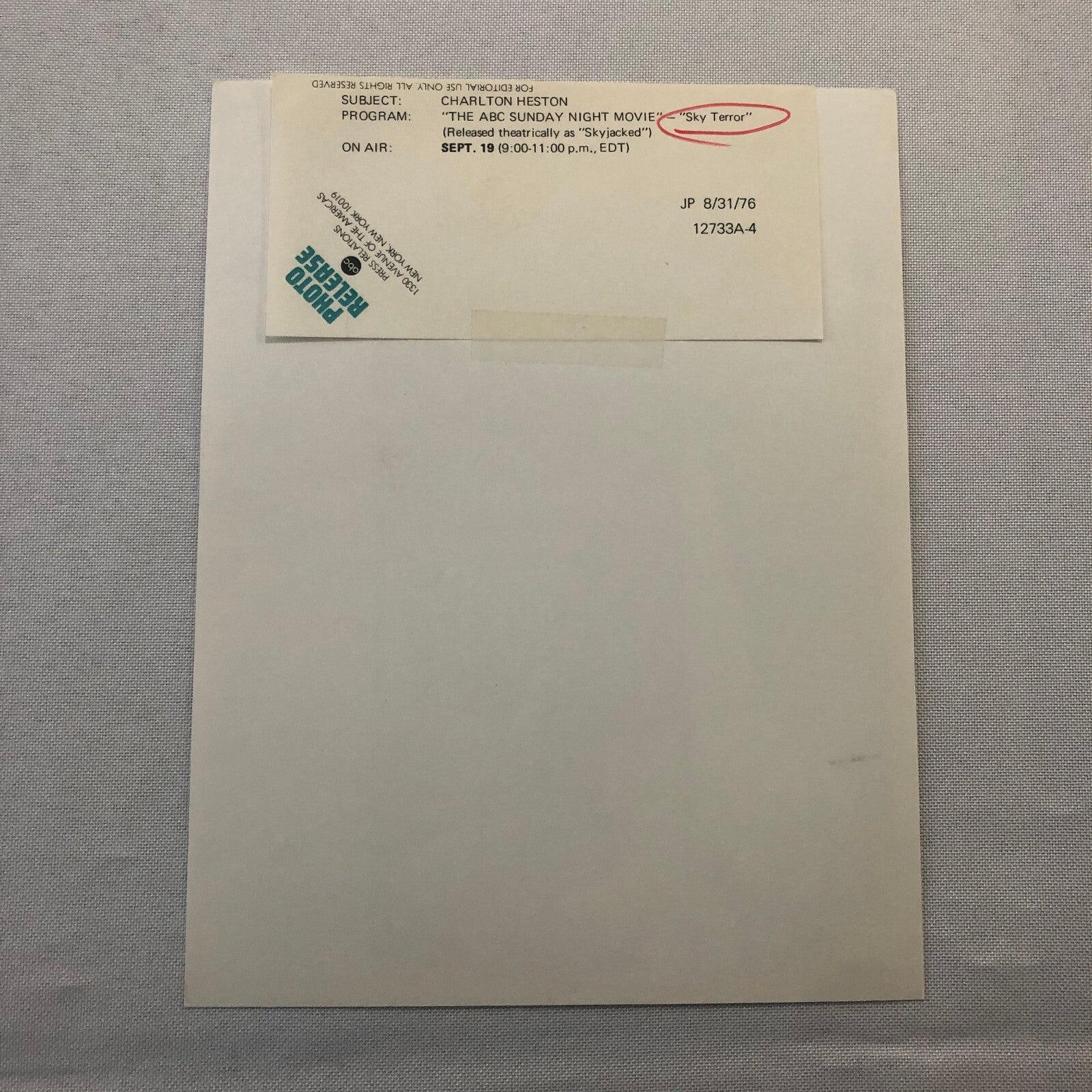 Charlton Heston Sky Terror Movie Film Press Photo Photograph Actor Vintage ABC