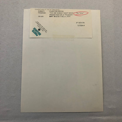 Charlton Heston Sky Terror Movie Film Press Photo Photograph Actor Vintage ABC