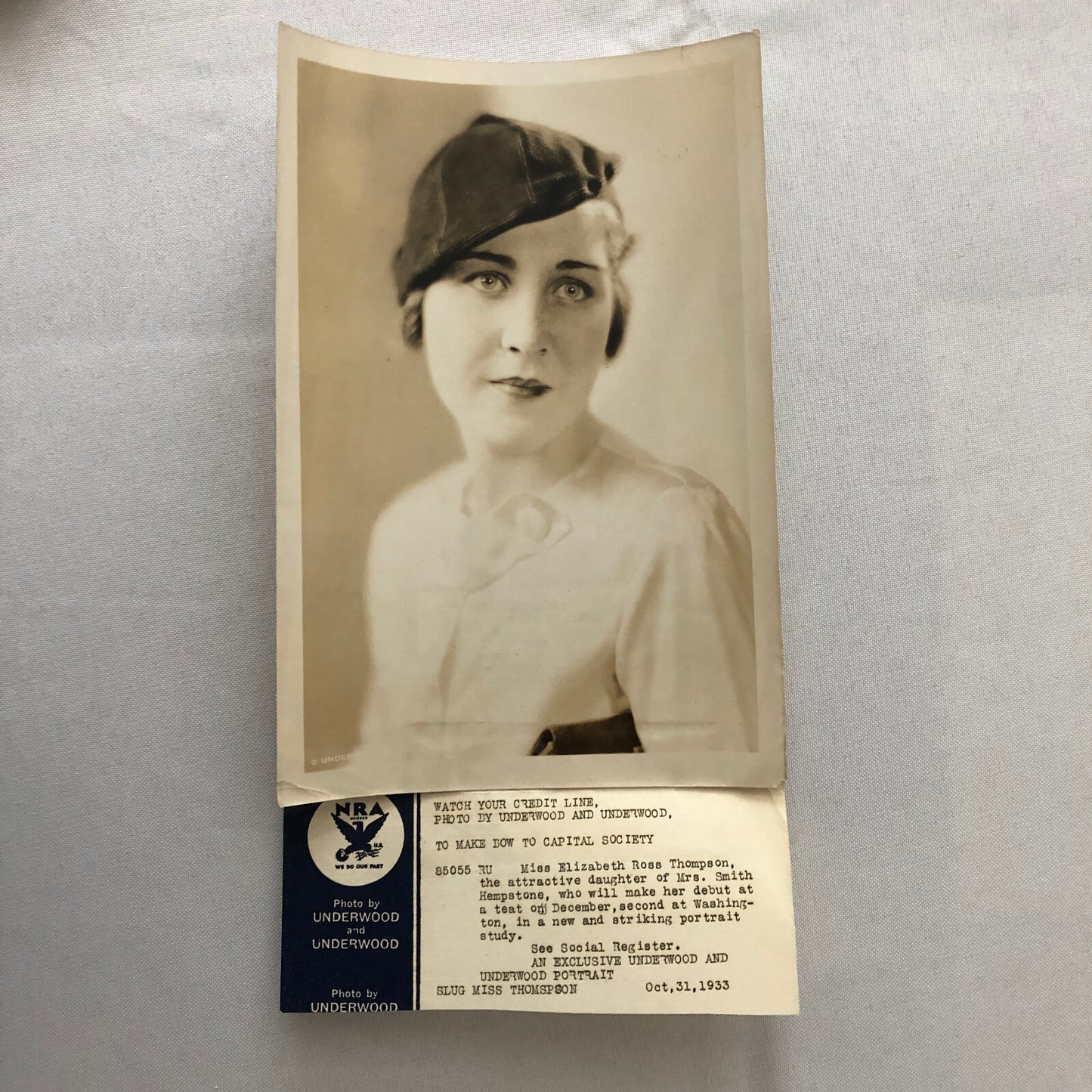 Press Photo Photograph Beautiful Debutante Woman 1933 Elizabeth Ross Thompson