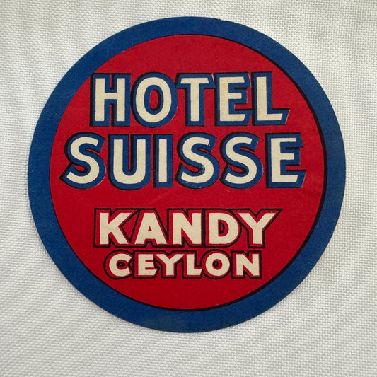 Vintage Travel Luggage Label Hotel Suisse Kandy Ceylon Sri Lanka