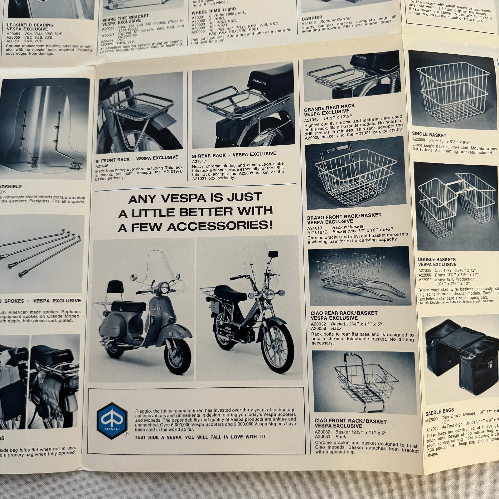 1980 Vespa Scooter and Moped ACCESSORIES Sales Brochure Catalog