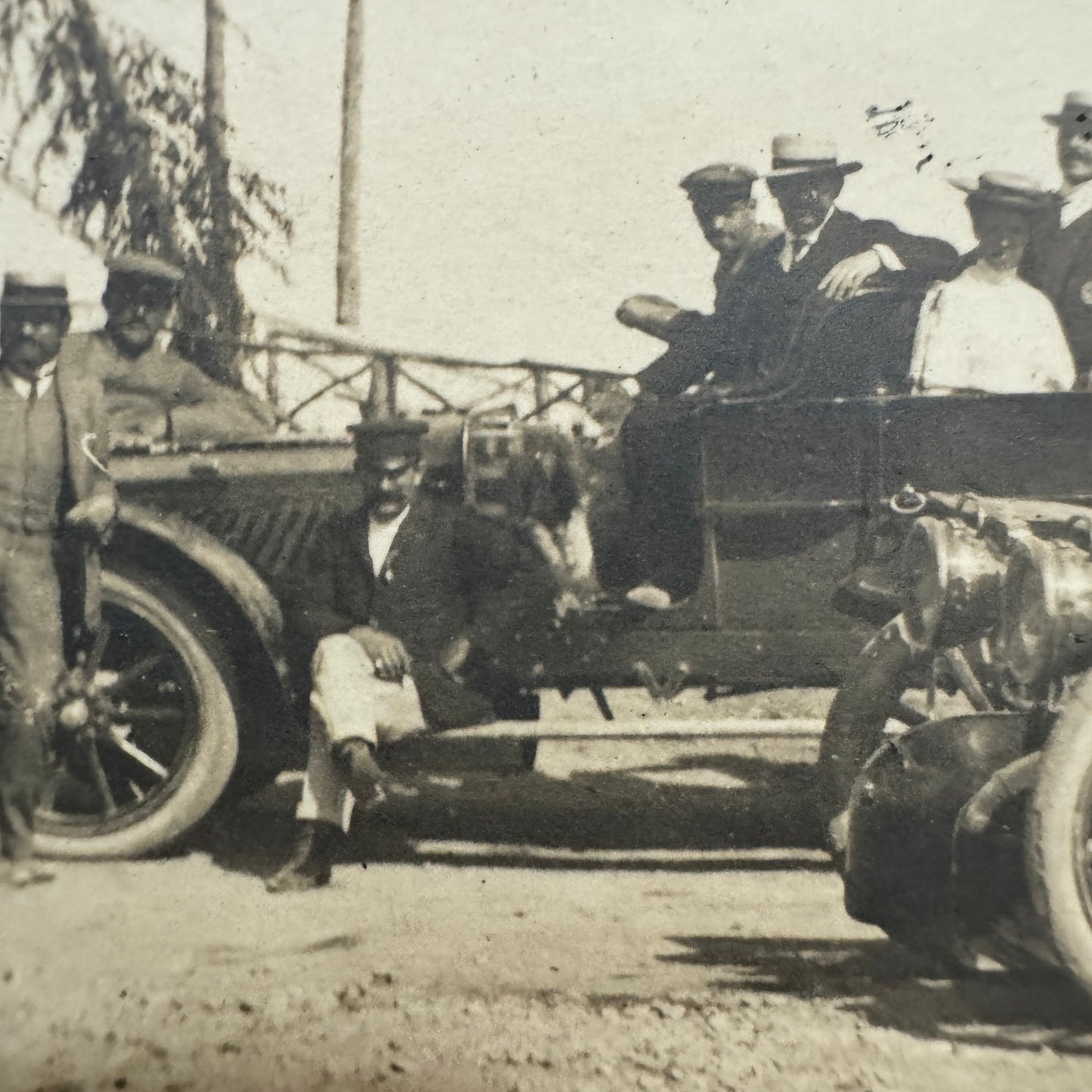 Vintage Real Photo Postcard RPPC People with Early Automobile Car Vehicle