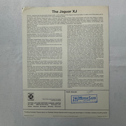 Vintage Jaguar XJ Car Sales Brochure Catalog Advertising