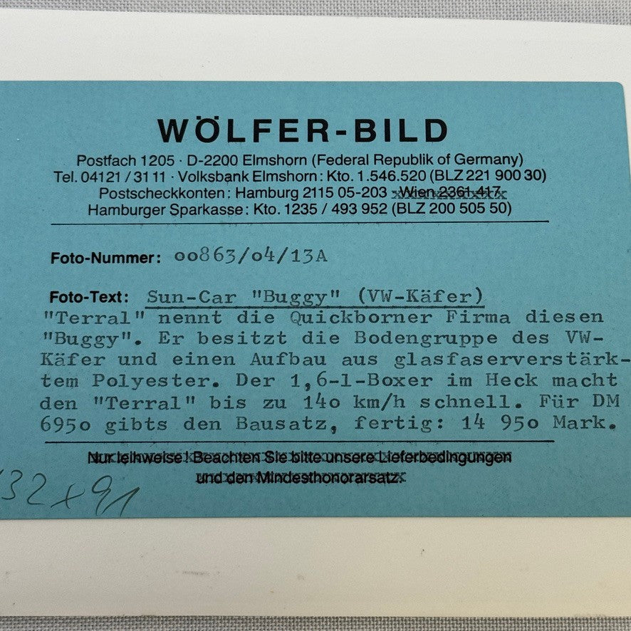 Vintage Dune Buggy Photo Photograph Volkswagen VW Based Terral Sun Car