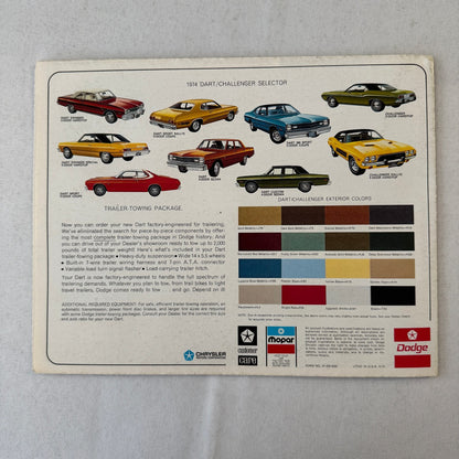 1974 Dodge Dart and Dodge Challenger Car Sales Brochure Catalog Advertising