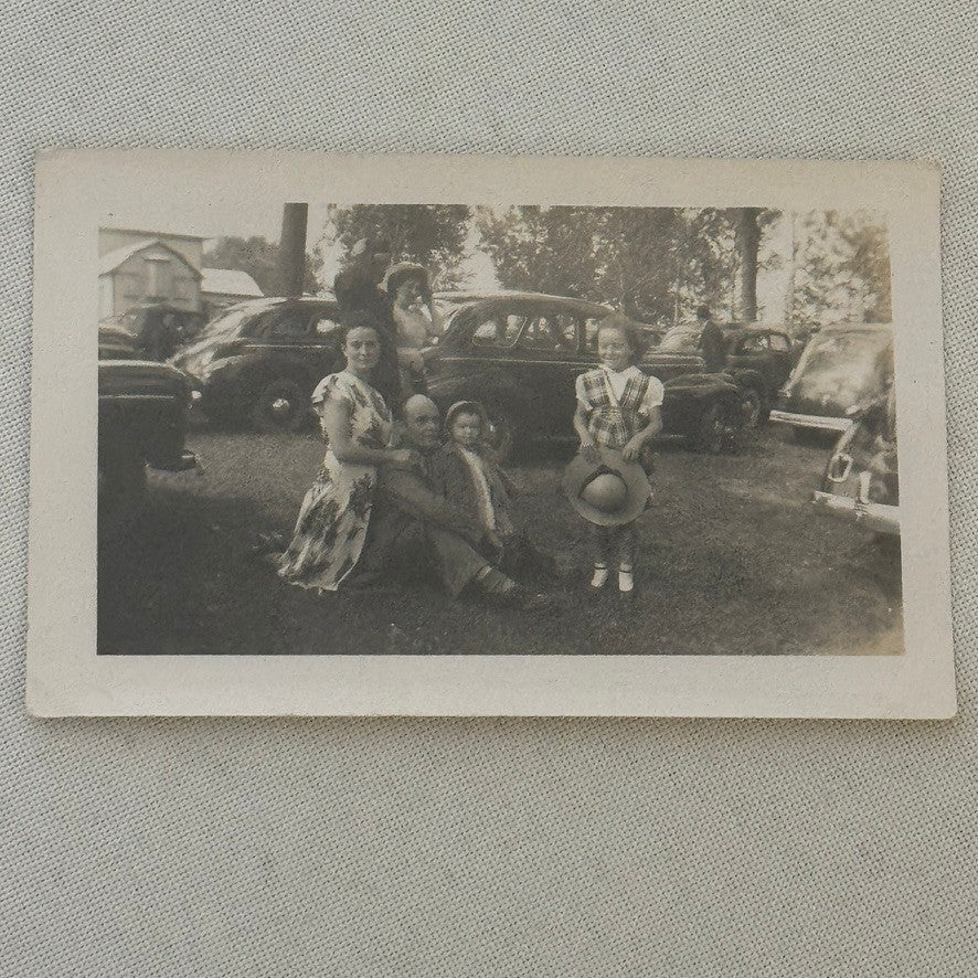 Vintage Photo Photograph Print Family with Car Automobile Children Man Woman