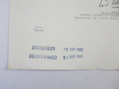 1945 REO Motors Inc Correspondence Letter Letterhead REO Truck Bus Model 19 20 