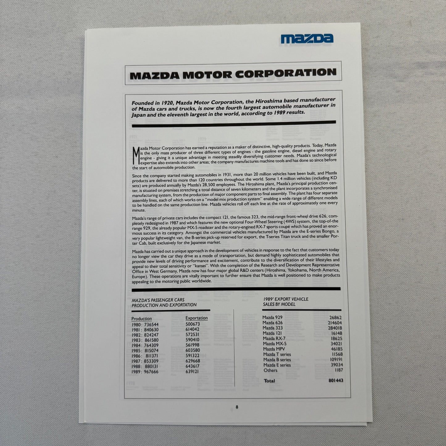 1990 Mazda Group A WRC Rally Rallye Racing Press Kit Brochure Mazda 323