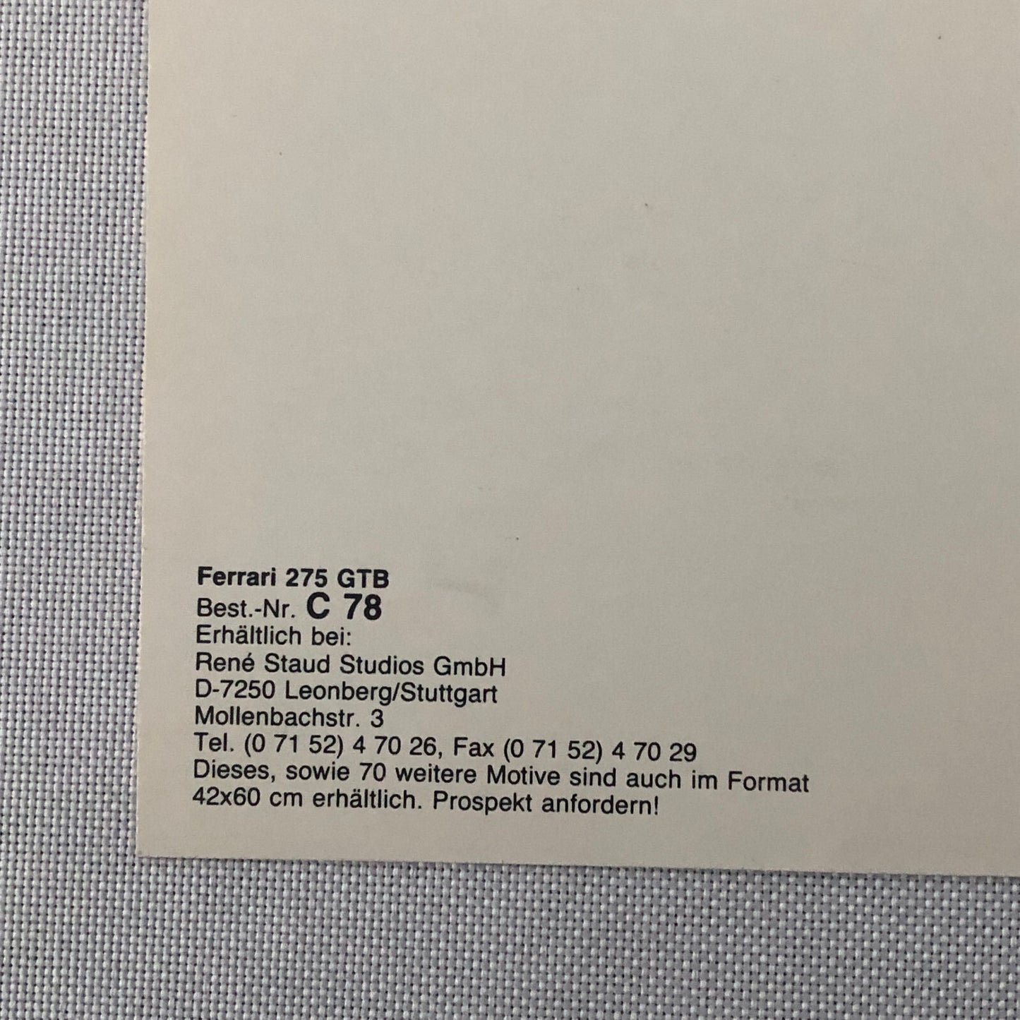 Ferrari 275 GTB Rene Staud Postcard Post Card Ferrari 275GTB