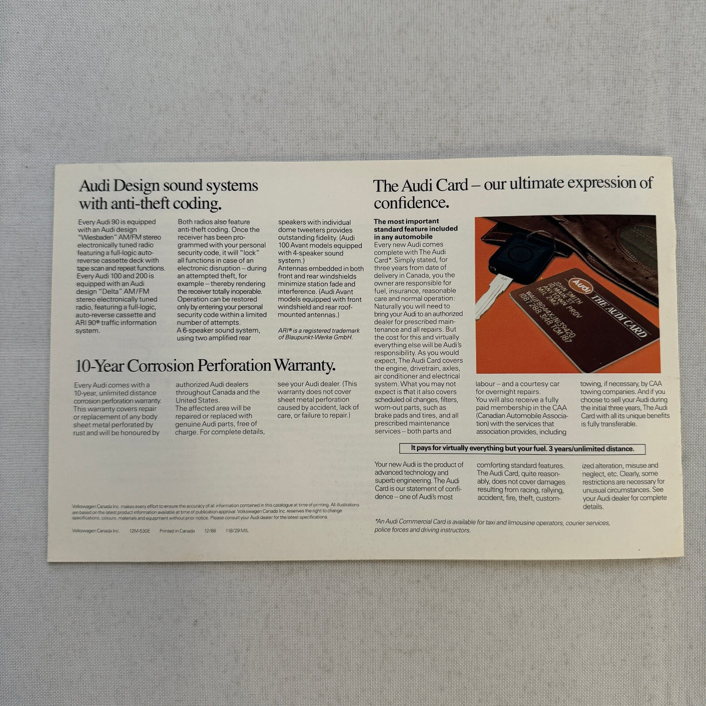 1989 Audi Car Sales Brochure Catalog 90 Quattro 100 Avant 200 Turbo Quattro +