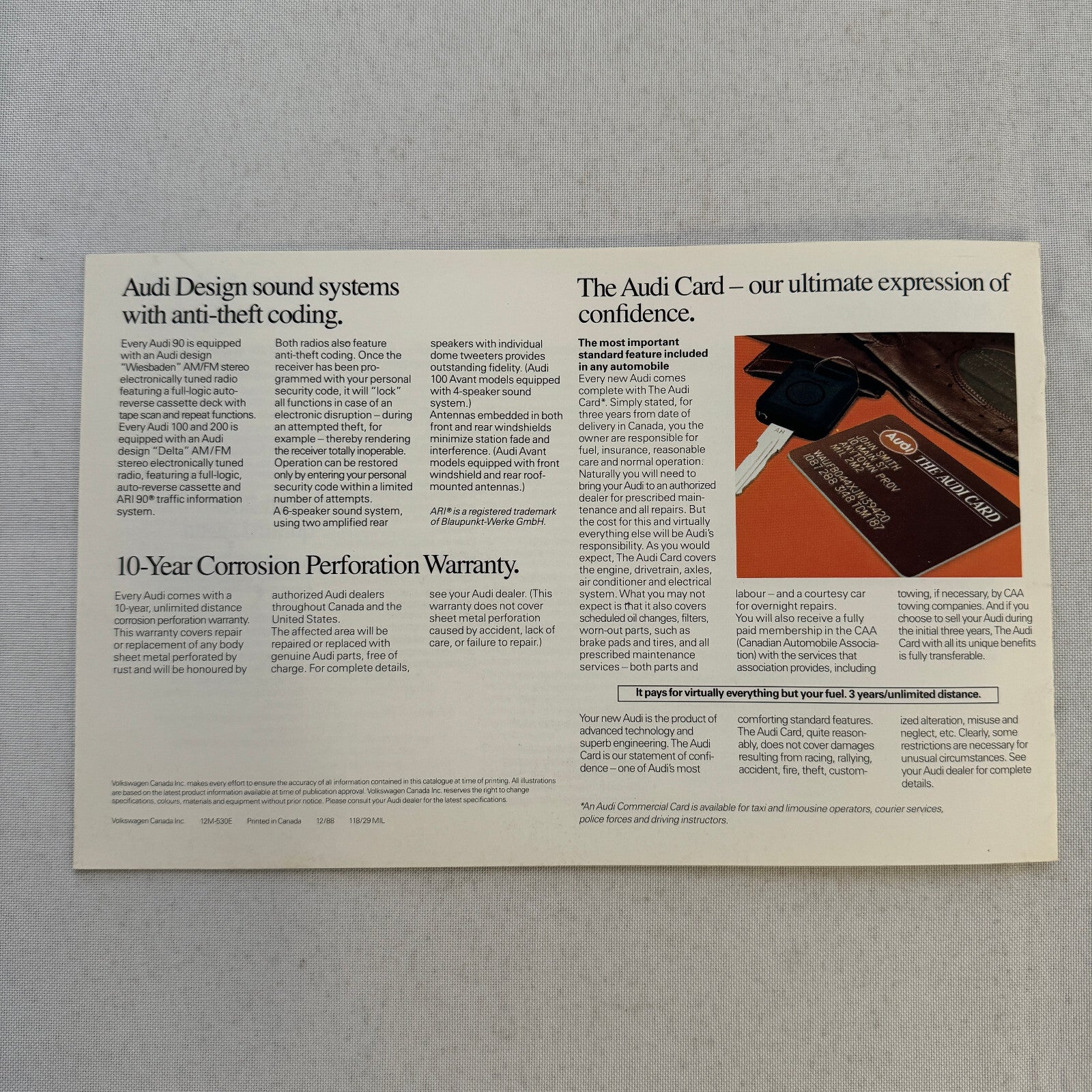 1989 Audi Car Sales Brochure Catalog 90 Quattro 100 Avant 200 Turbo Quattro +