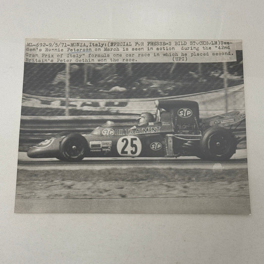 Vintage Racing Press Photo Ronnie Peterson Italian Grand Prix Race Monza 1971