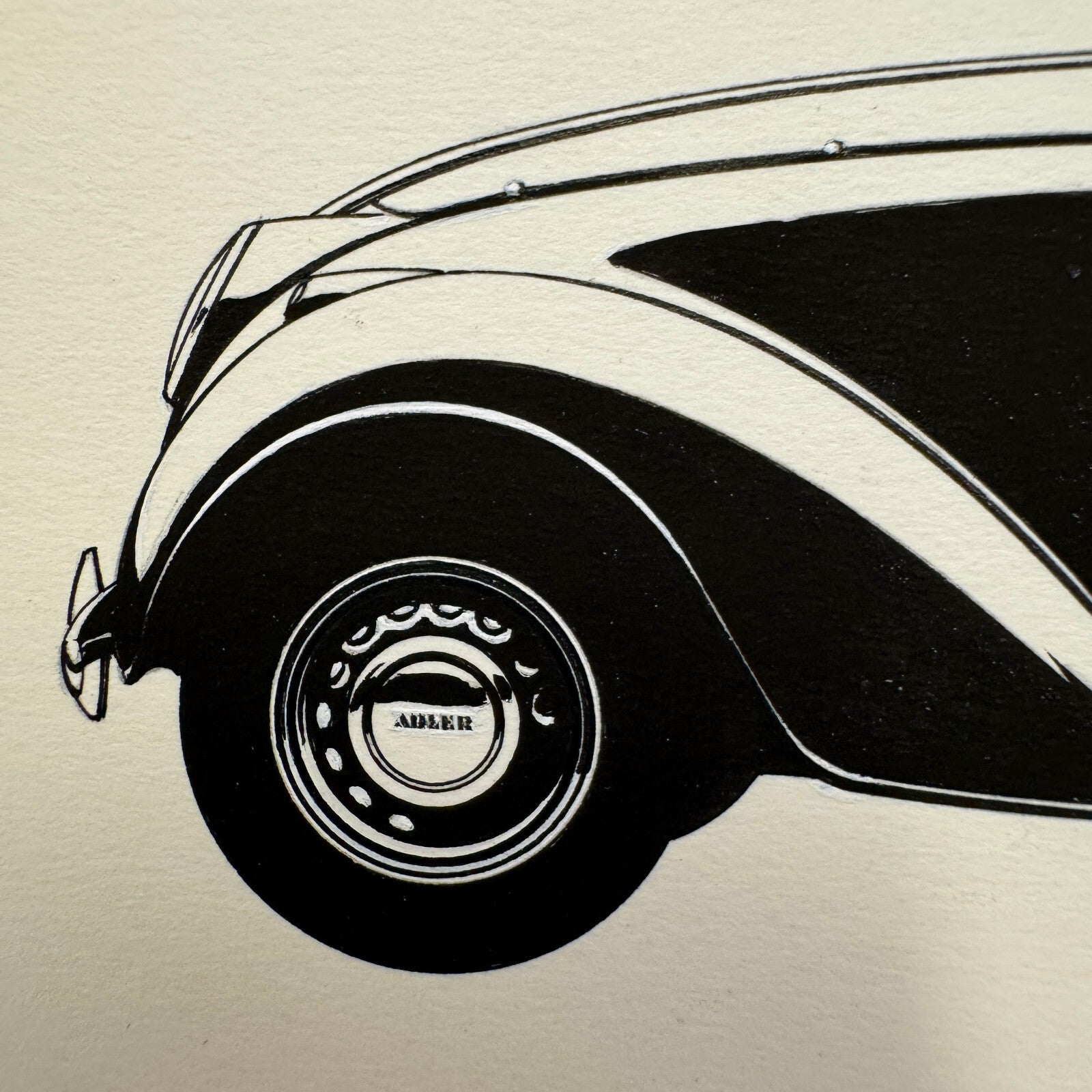 1939 Adler Limousine Car Automobile Illustration Art Drawing Hand Drawn