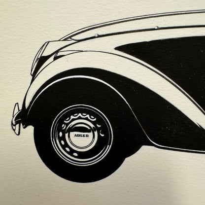 1939 Adler Limousine Car Automobile Illustration Art Drawing Hand Drawn