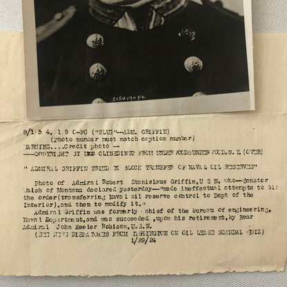 Press Photo Photograph Navy Admiral Robert Stanislaus Griffin 1924 Portrait