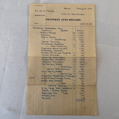 1928 Car Repair Shop Invoice Receipt Document Gwinnett Auto Repairs Montreal