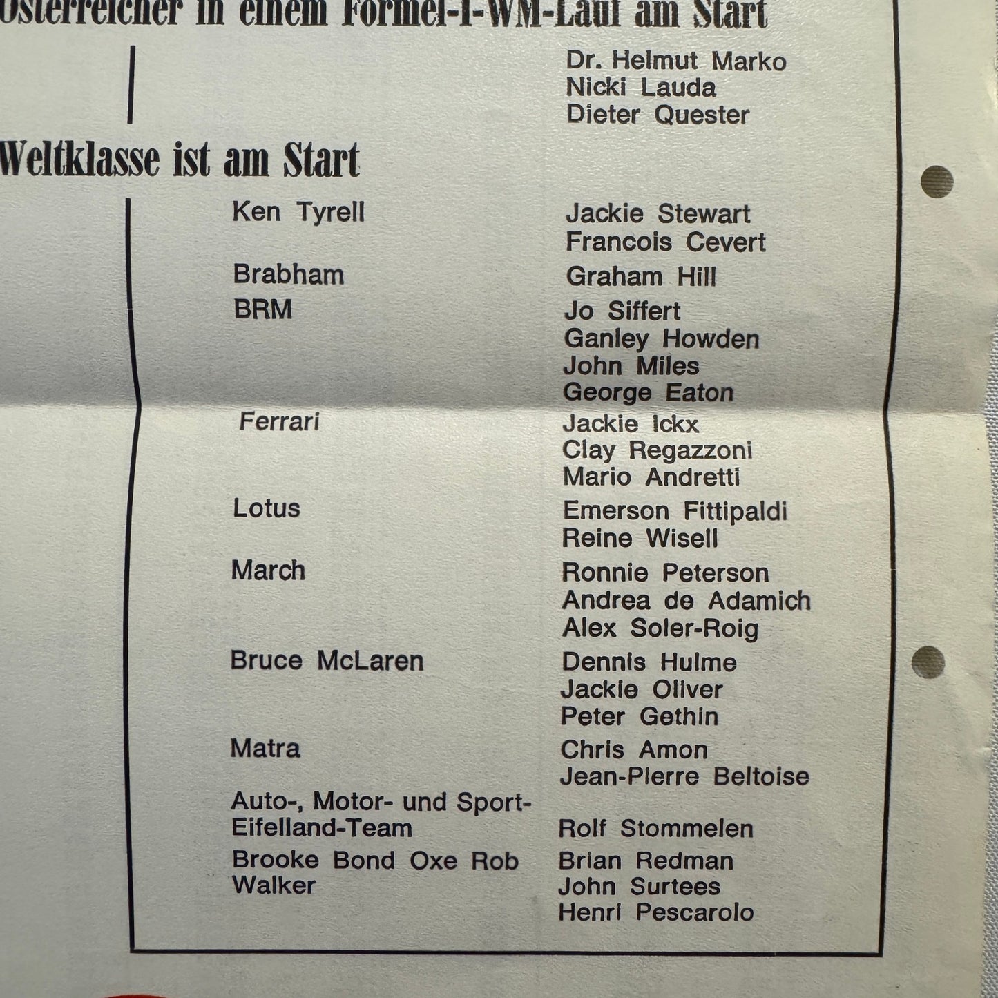 1971 Austrian Grand Prix Racing Flyer Advertisement F1 Formula One Niki Lauda +