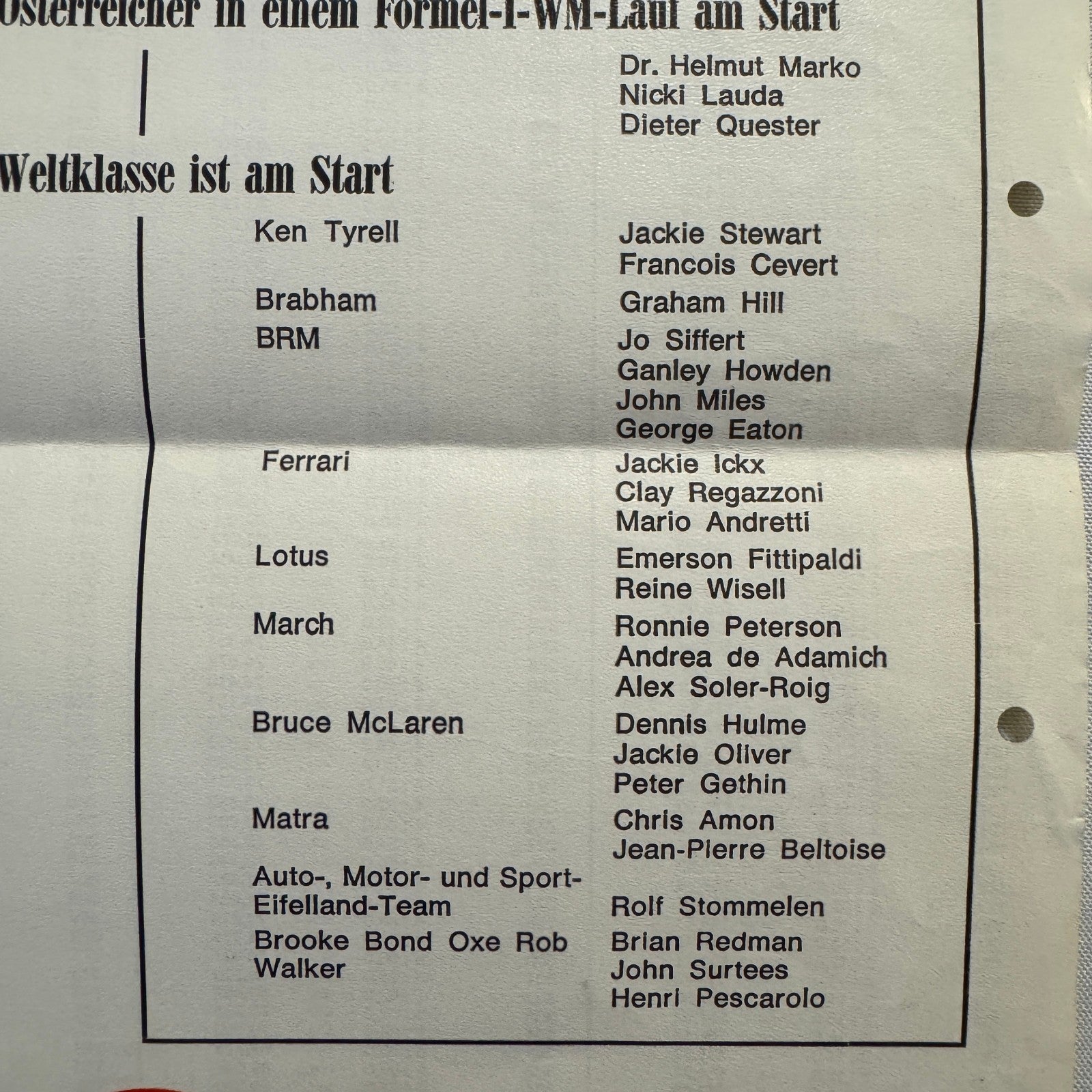 1971 Austrian Grand Prix Racing Flyer Advertisement F1 Formula One Niki Lauda +