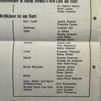 1971 Austrian Grand Prix Racing Flyer Advertisement F1 Formula One Niki Lauda +
