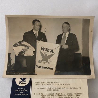 Press Photograph Admiral Byrd Expedition South Pole NRA National Recovery Admin