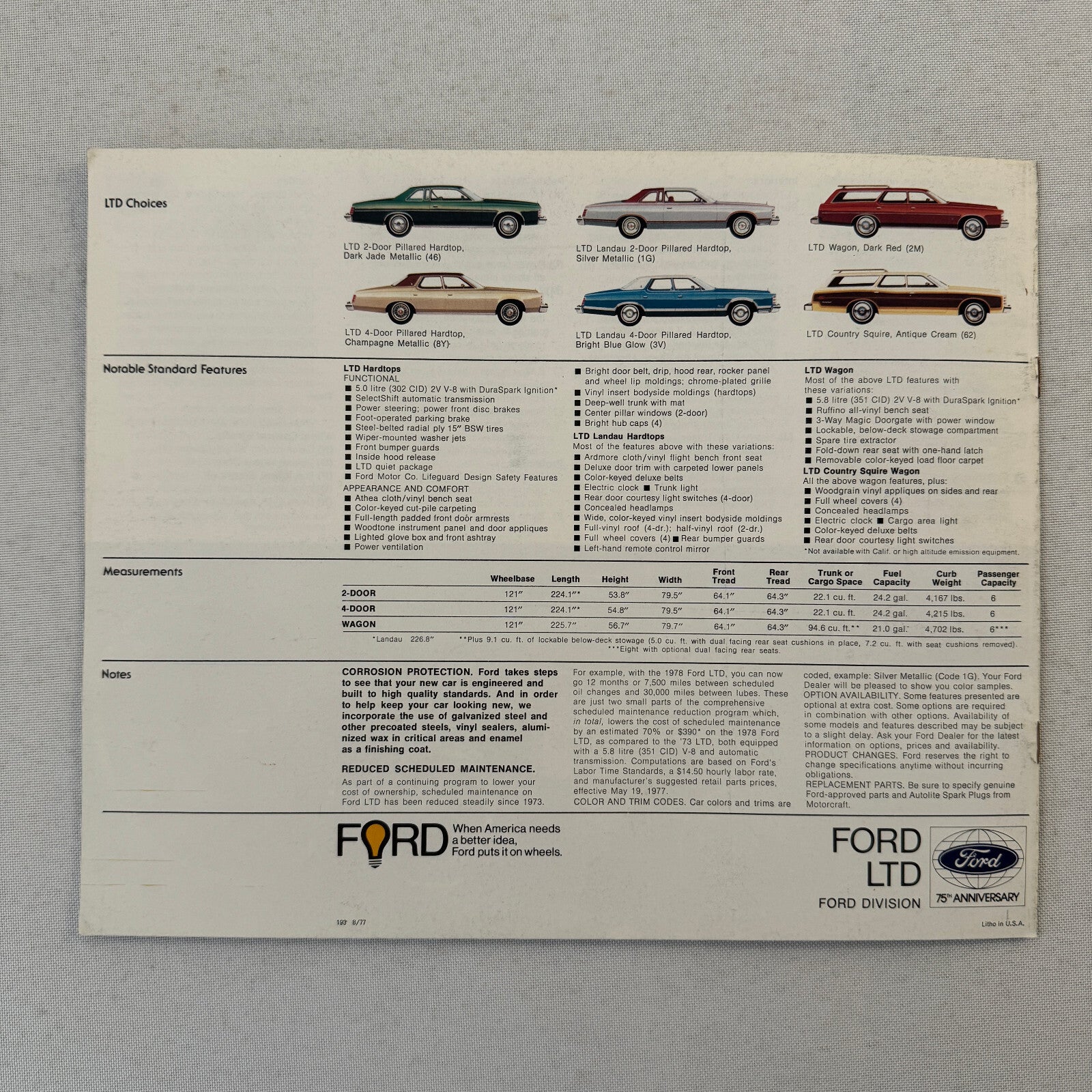 1978 Ford LTD Car Sales Brochure Catalog Hardtop Sedan Station Wagon Squire