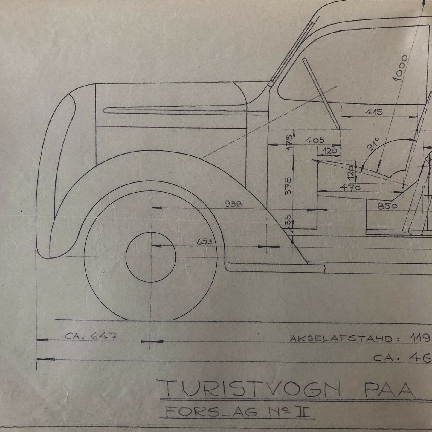 1937 Coachbuilder Car Design Blueprint Rendering Blue Print 4-door Sedan 