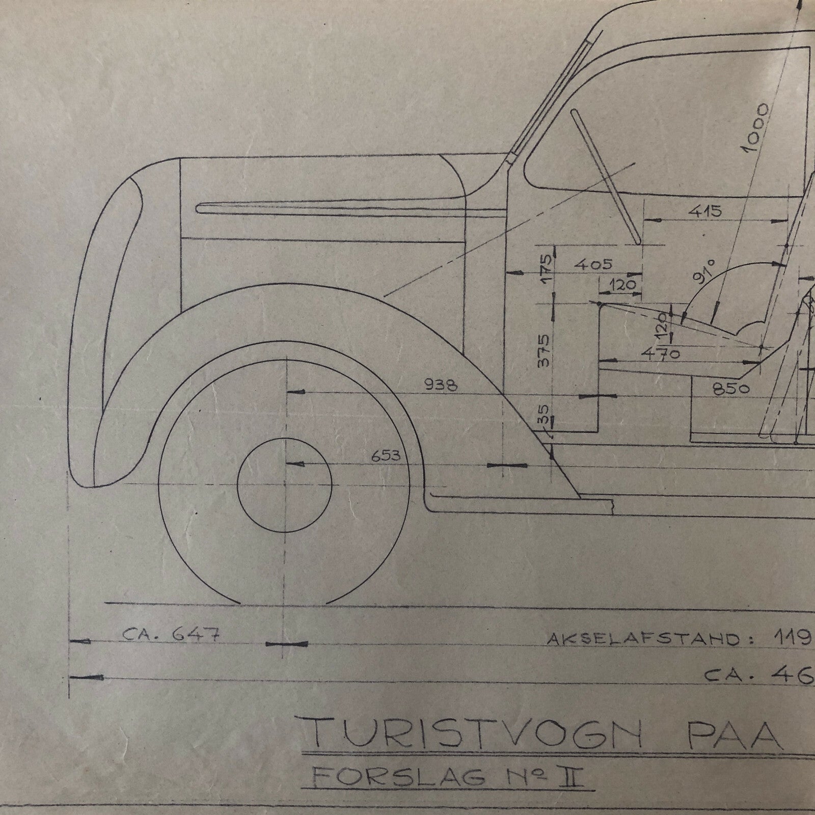 1937 Coachbuilder Car Design Blueprint Rendering Blue Print 4-door Sedan 