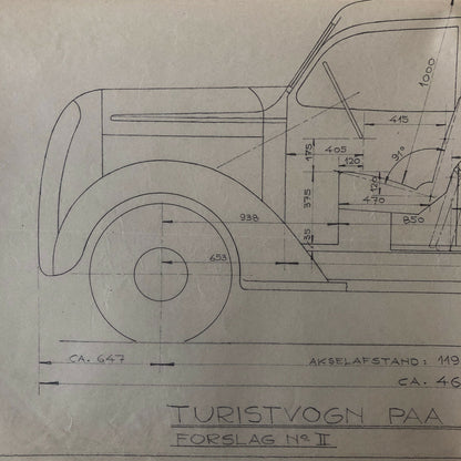 1937 Coachbuilder Car Design Blueprint Rendering Blue Print 4-door Sedan 