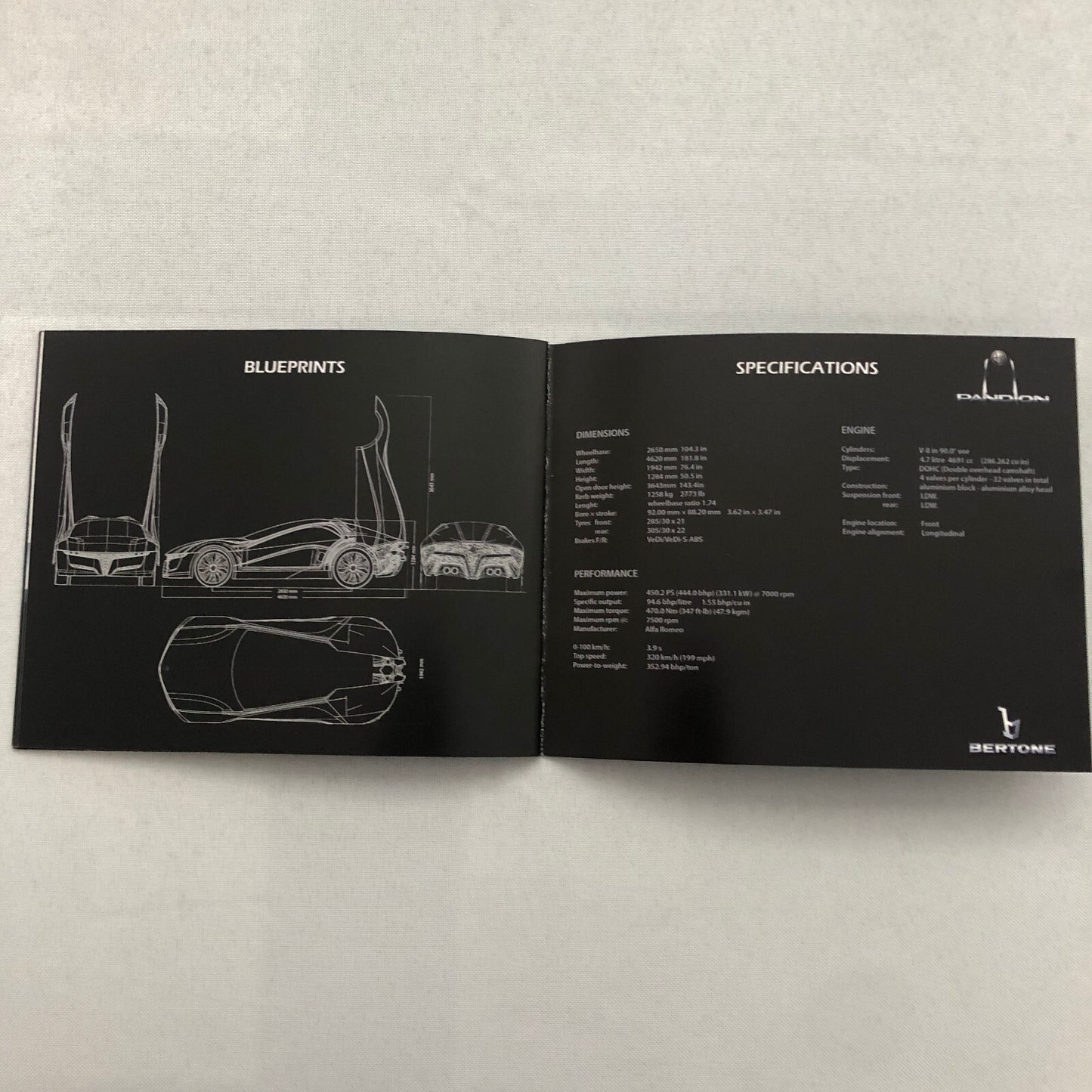 Alfa Romeo Pandion Bertone Concept Car Prototype Sales Brochure Catalog