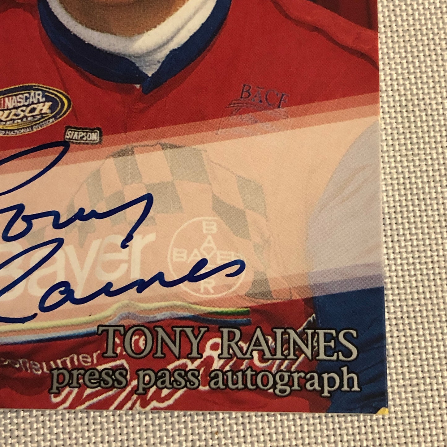 2001 Press Pass Autograph Tony Raines Signed Autographed Signature Card NASCAR
