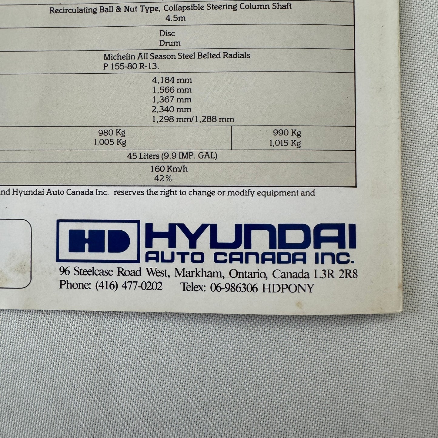 1985 Hyundai Pony Car Sales Brochure Catalog Folder Vintage Advertising