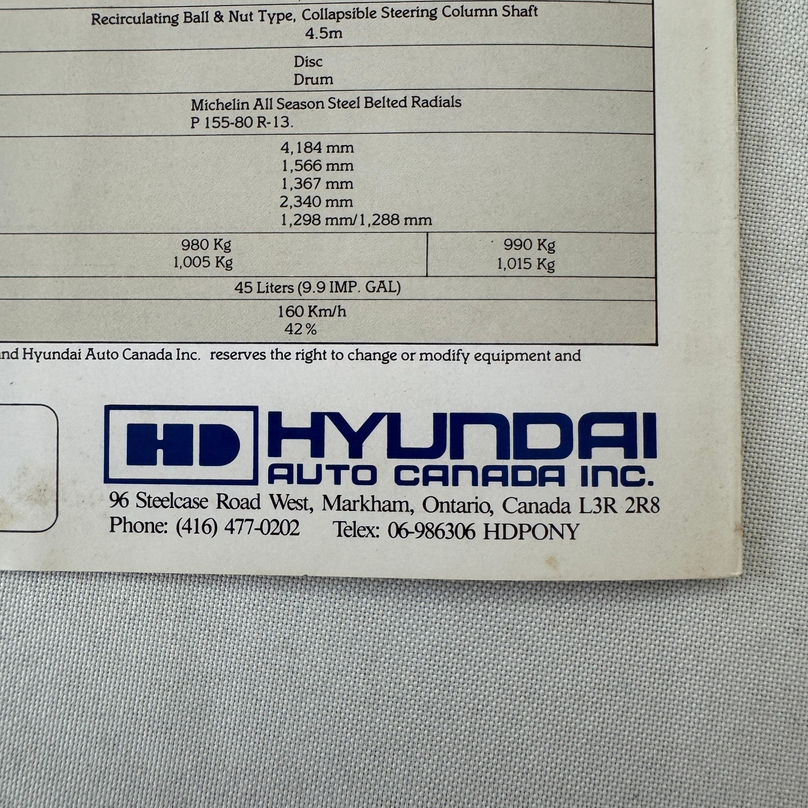 1985 Hyundai Pony Car Sales Brochure Catalog Folder Vintage Advertising