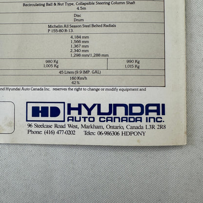 1985 Hyundai Pony Car Sales Brochure Catalog Folder Vintage Advertising
