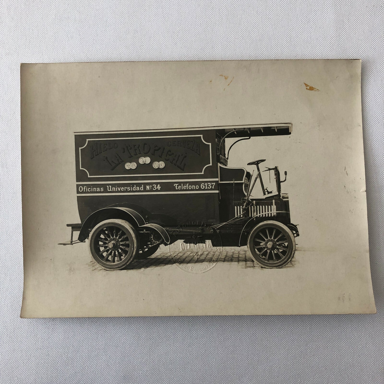 Antique Delahaye Truck Van Photo Photograph Company Embossed Cerveza Beer