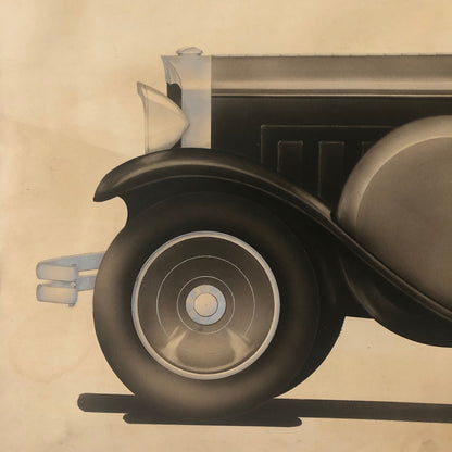 Antique Automobile Car Illustration Art Signed and Dated 1929