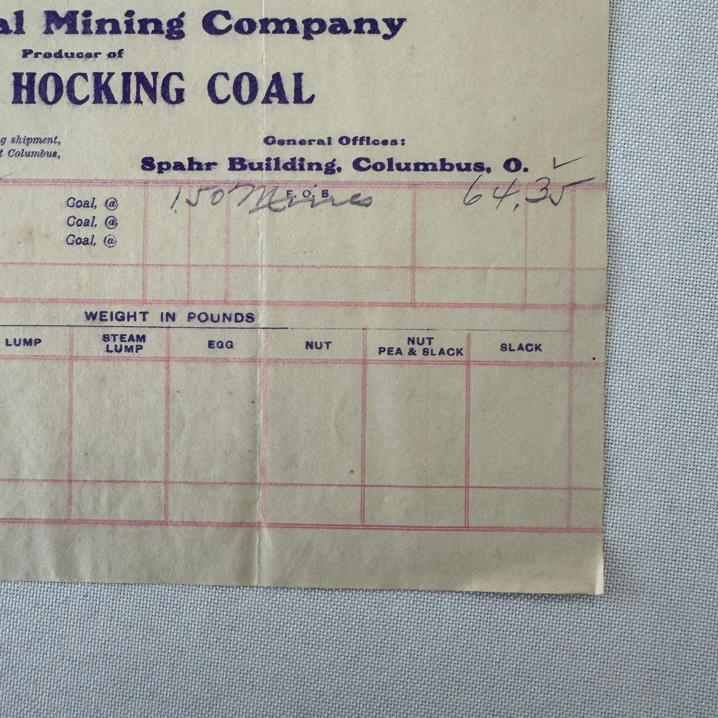 Johnson Coal Mining Company Receipt Invoice Document Letterhead 1908 Columbus OH