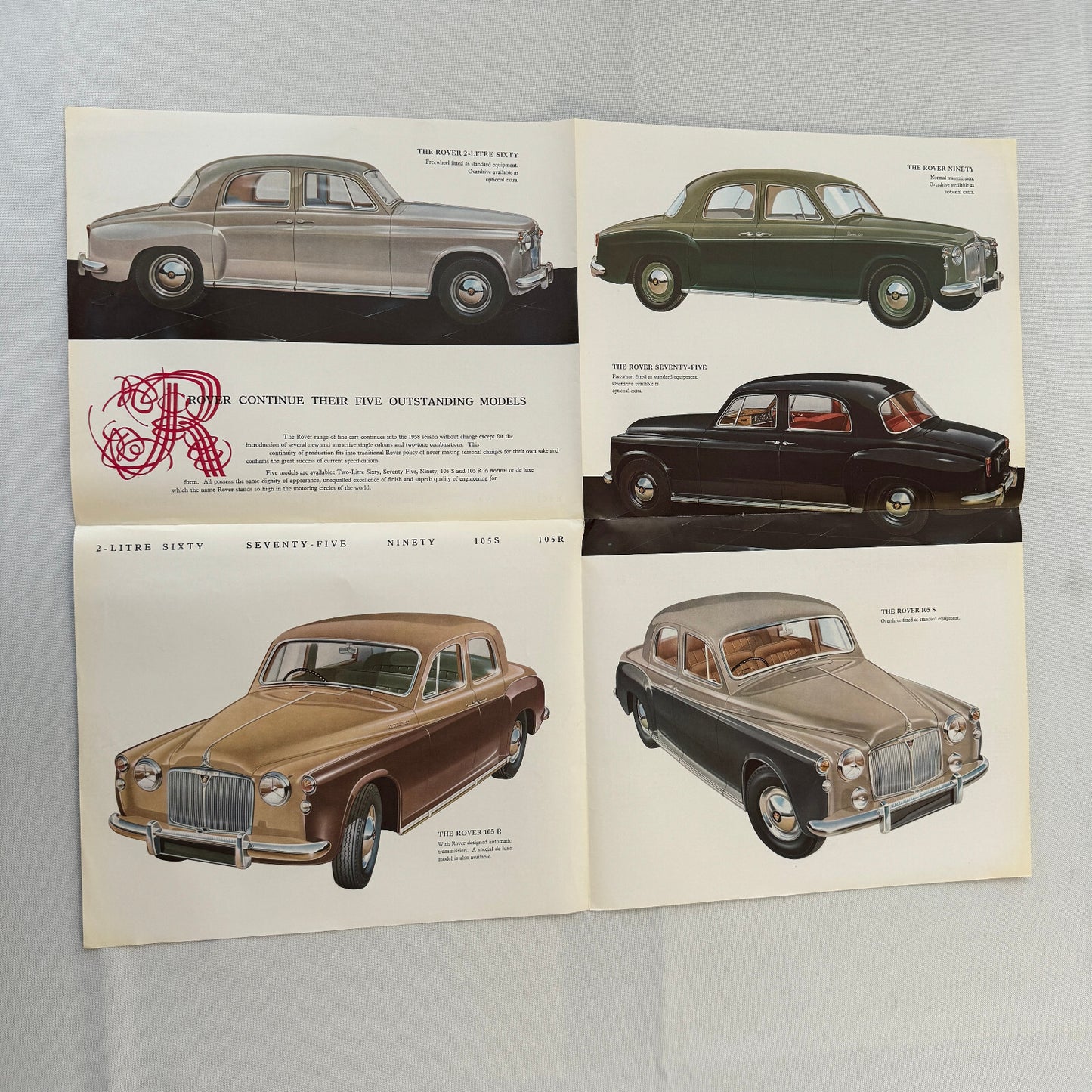 Rover Car Sales Brochure Catalog Vintage Sixty Seventy Five Ninety 105S 105R