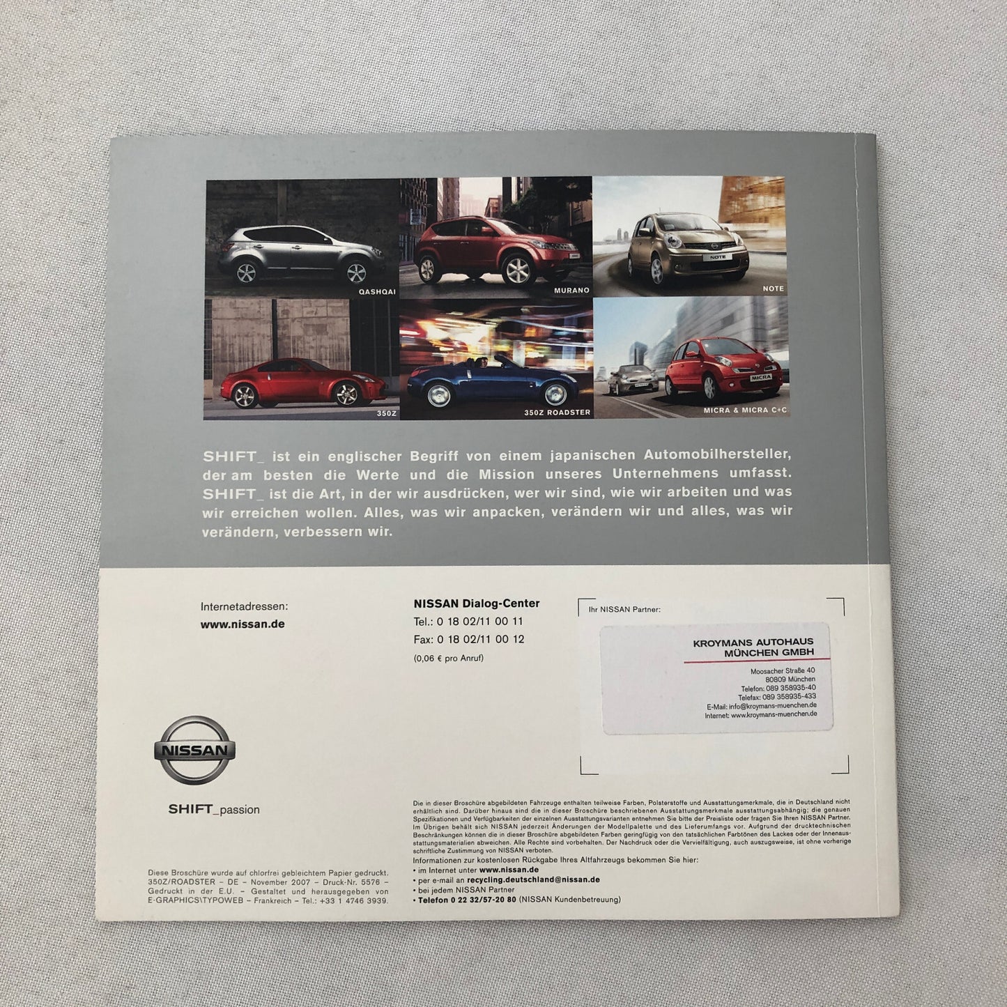 Nissan 350Z 350 Z Coupe and Roadster Car Sales Brochure Catalog GERMAN Text 2007