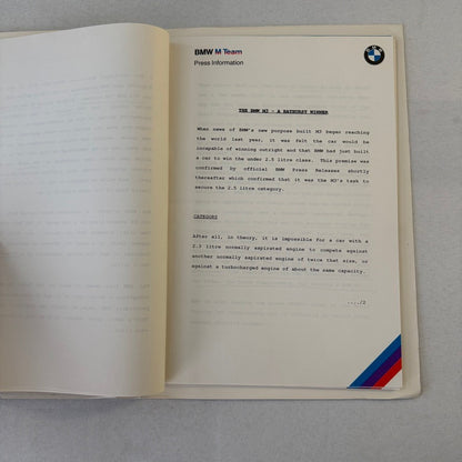 1987 BMW Motorsport John Player Special Racing Team Press Kit Brochure Photos